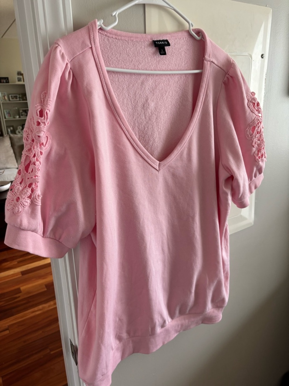 torrid Light Pink V-Neck Puff Sleeve Knit Top